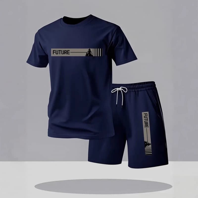 Summer 2025 New Men's 2D Print Casual T-Shirt Outdoor Men's Loose Short Sleeve Shorts Set