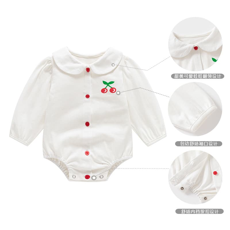 New Autumn Baby Clothes Long-Sleeve Baby Romper with Buttons Pure Cotton Baby Jumpsuit Cherry Romper