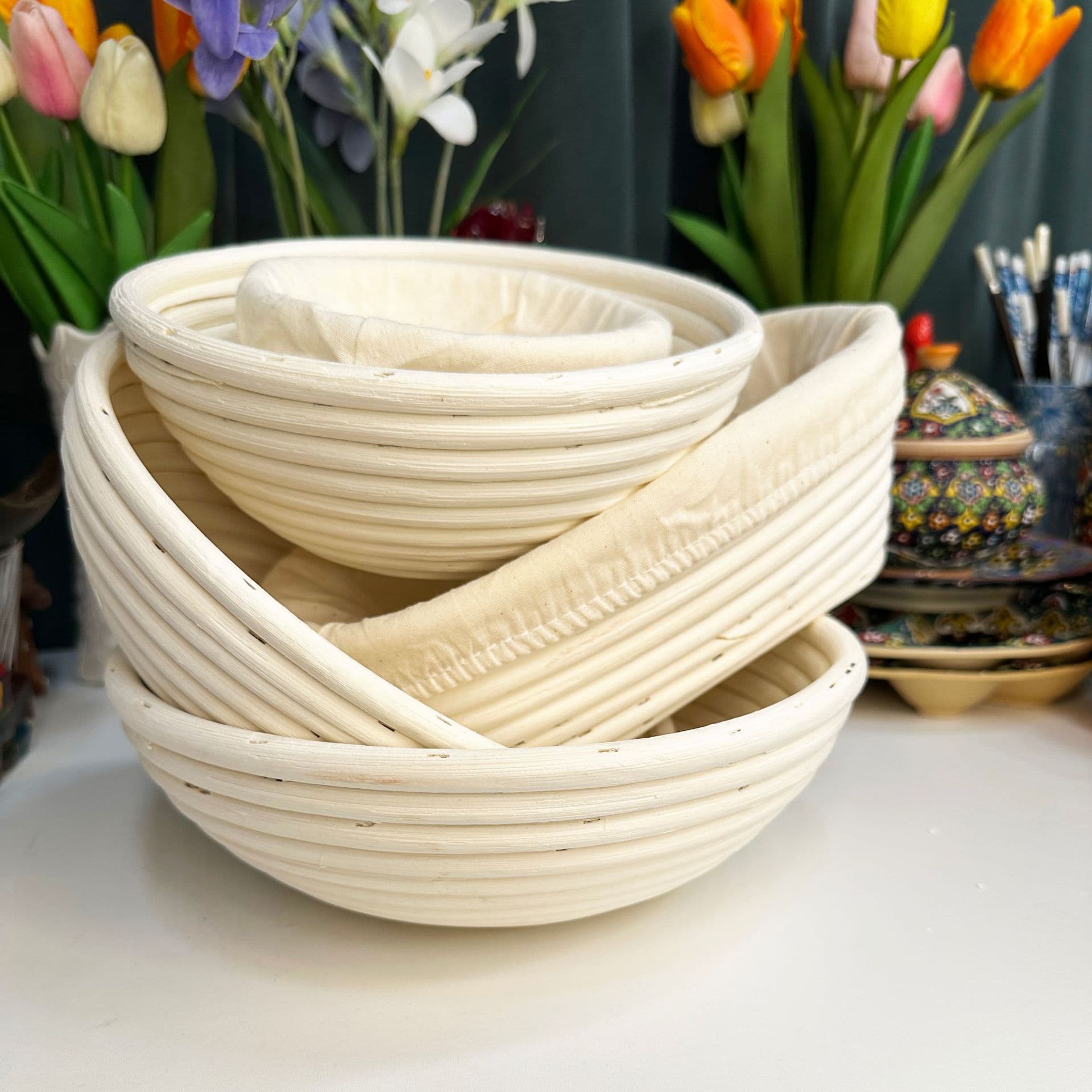 Bread Proofing Basket, Dough Rising Tool, Home Baking Accessory, Rattan Basket, European-style Dough Cloth, Blue Mold