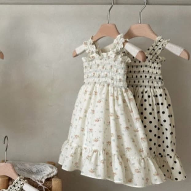Girls Summer Floral Print Camisole Dress with Smocked Ruffle Hem Baby Toddler Polka Dot Vest Dress Beach Dress Cotton