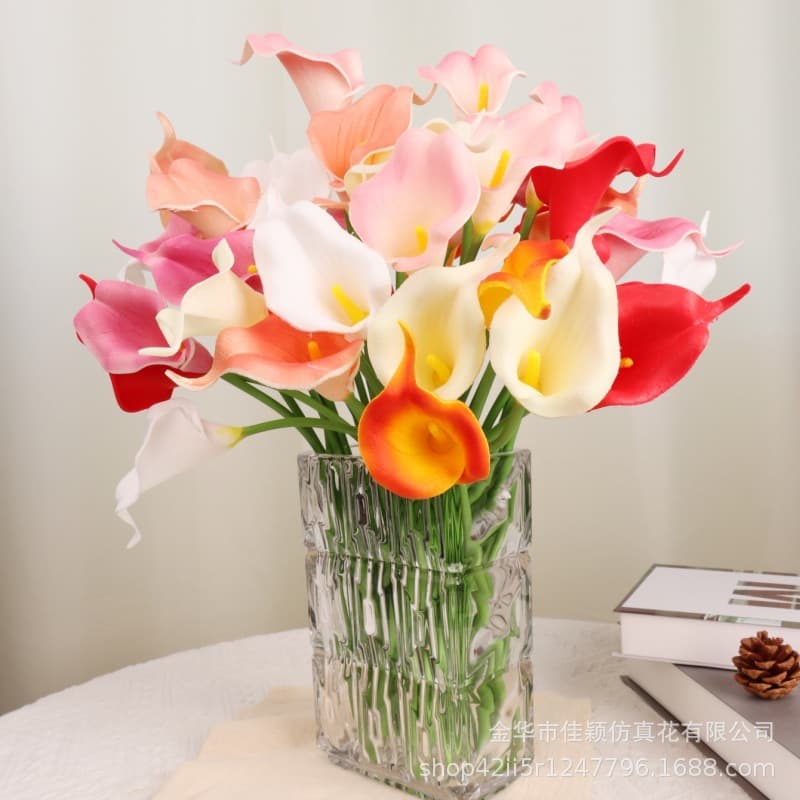 PU calla lily artificial wedding bouquet, home ornaments, direct supply from factory.