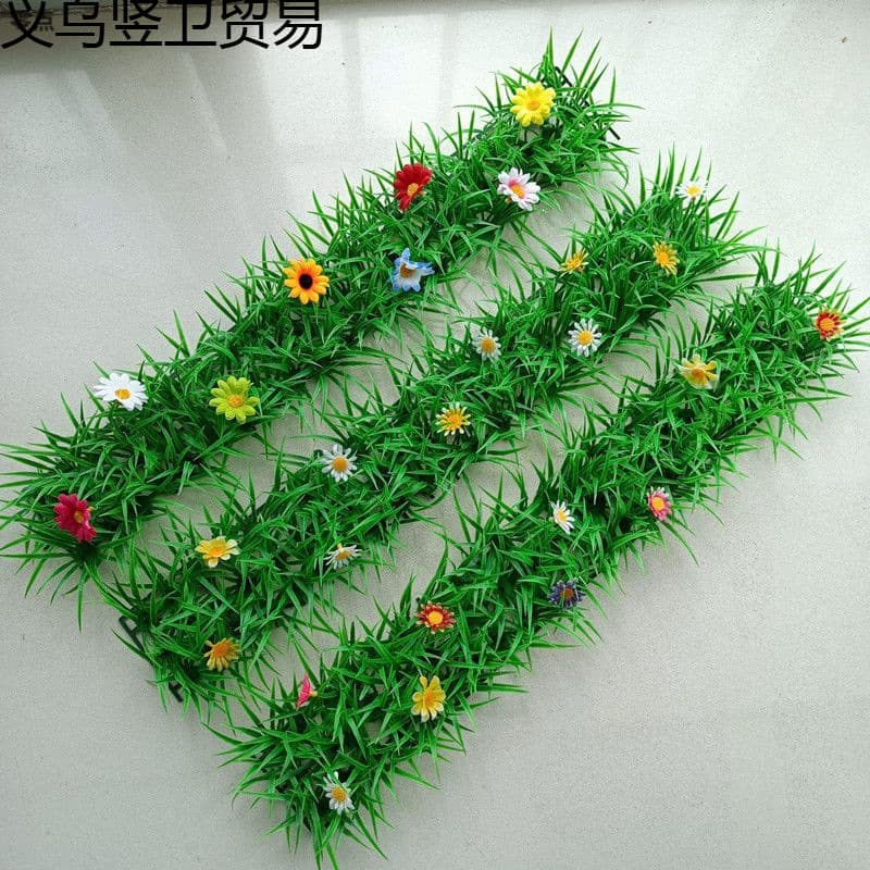 Artificial turf for restaurant and hot pot shop partitions, decorative staircase corners, beautifying fake turf with concave plastic flowers for cross-border use.
