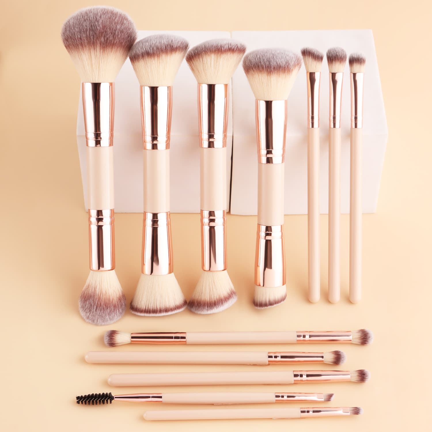 12 Dual-Ended Makeup Brushes, Face and Eye Multi-Specification Brushes, Powder Brush, Contour Brush, Eyeshadow Brush, Eyebrow Brush