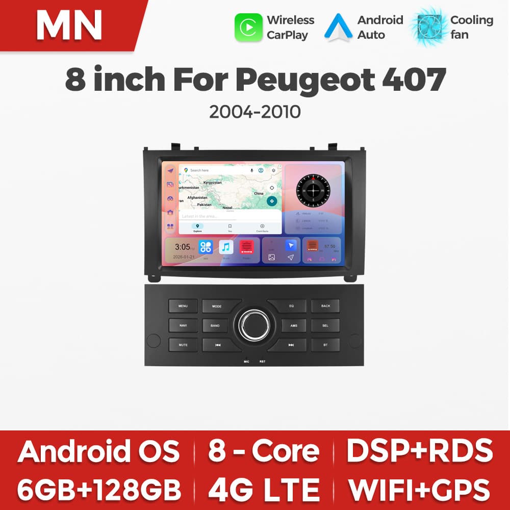 For 8" Peugeot 407 2004-2010 Dedicated Intelligent Large Screen Android Navigation