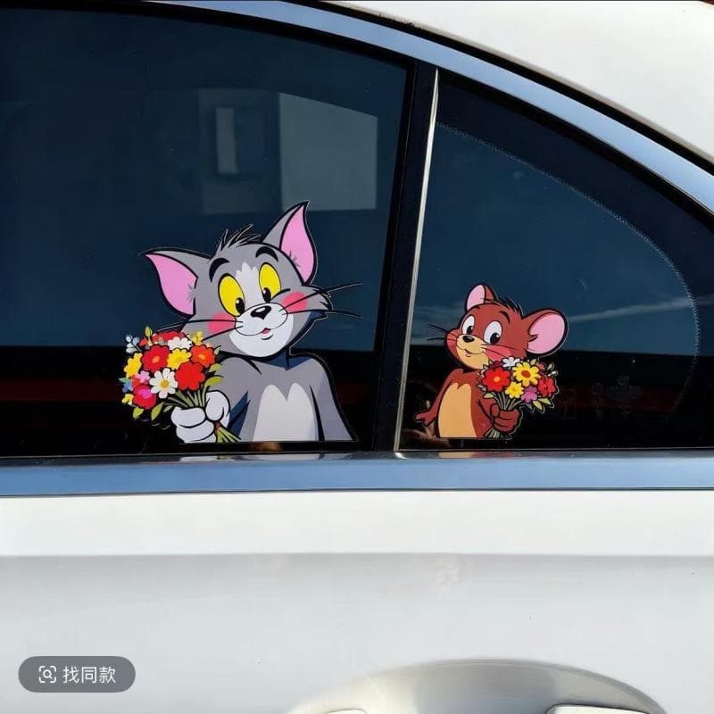 Tom and Jerry Car Sticker Decal for Car Body Window Glass Decoration Cartoon Cute Motorcycle Electric Vehicle Sticker