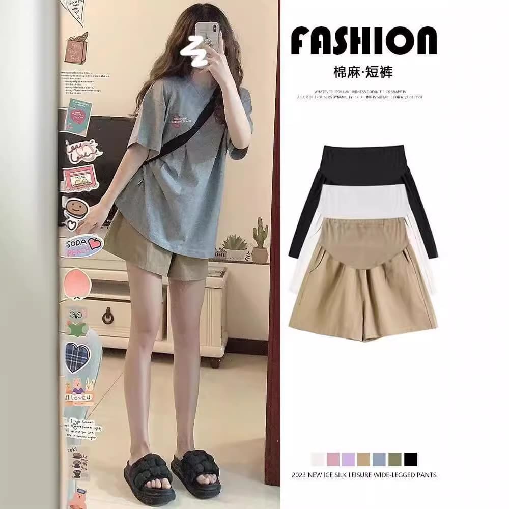 Maternity Shorts 2024 Stretchy Summer New Cool Cotton Casual Pants Loose Wide Leg Capri Pants