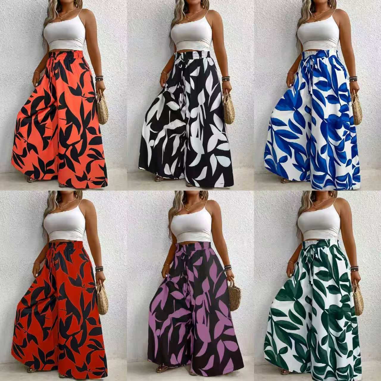 2024 TEMU Amazon Fashion Plus Size Versatile Casual Elegant Floral Long Pants Wide Leg Skirt Pants for Women