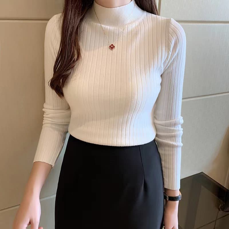 Half turtleneck bottoming shirt for women, thin autumn and winter new style, new style sweater, long-sleeved sweater, mid-collar top