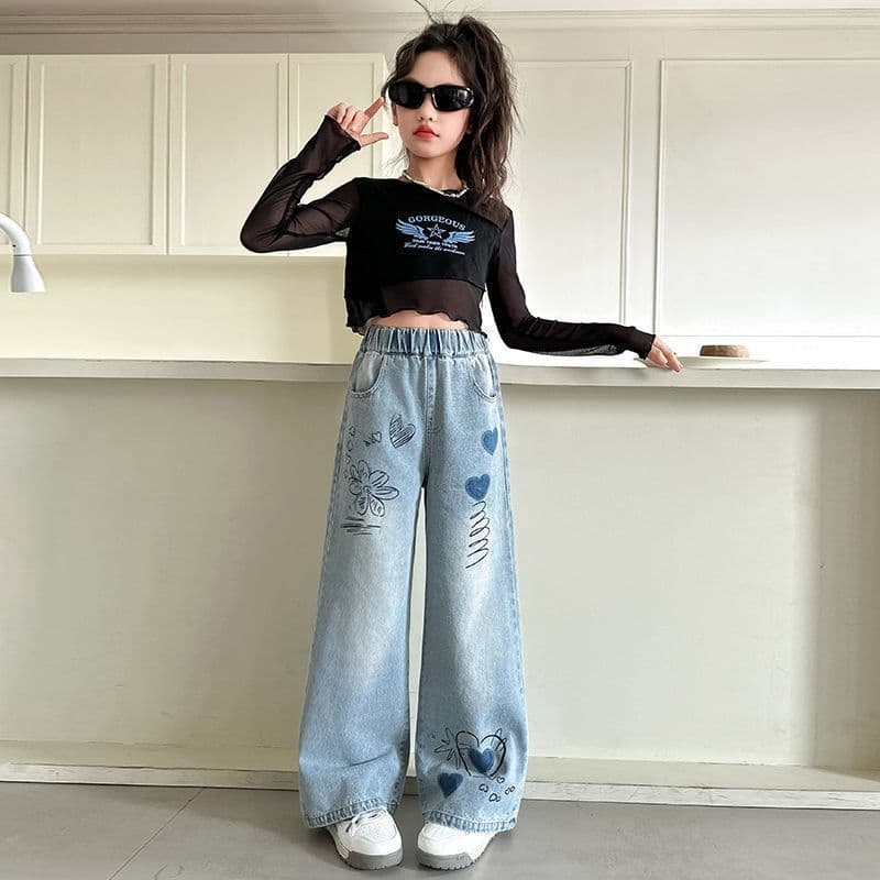 Girls' Jeans Spring and Autumn 2025 New Style Loose Trendy Straight-Leg Pants for Older Children Super Soft Casual Wide-Leg Pants Trendy