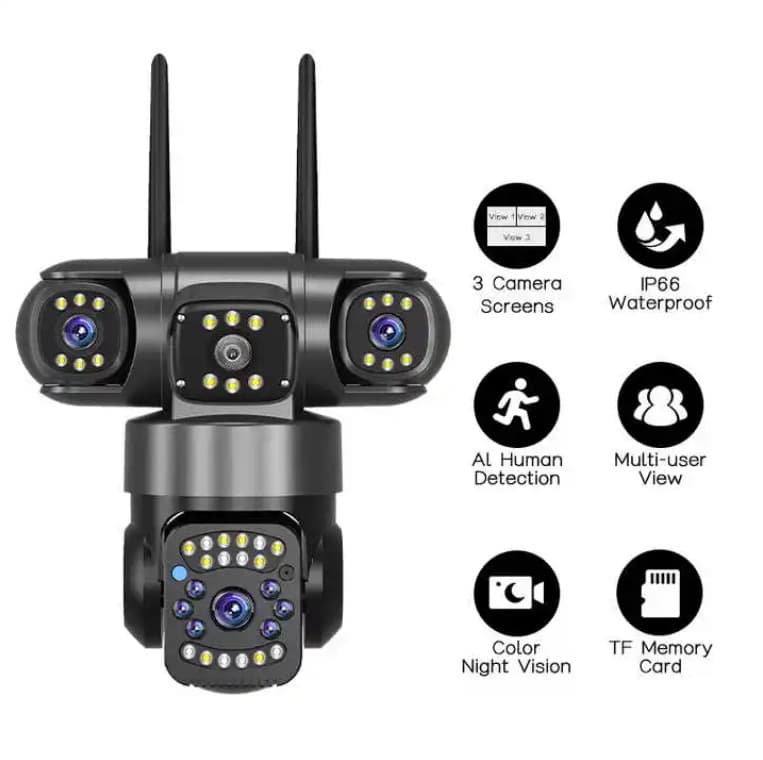 Cross-border V380 Pro Surveillance Camera Triple Lens with Ethernet Port 3-Lens WIFI Camera Bullet Ball Outdoor Monitoring
