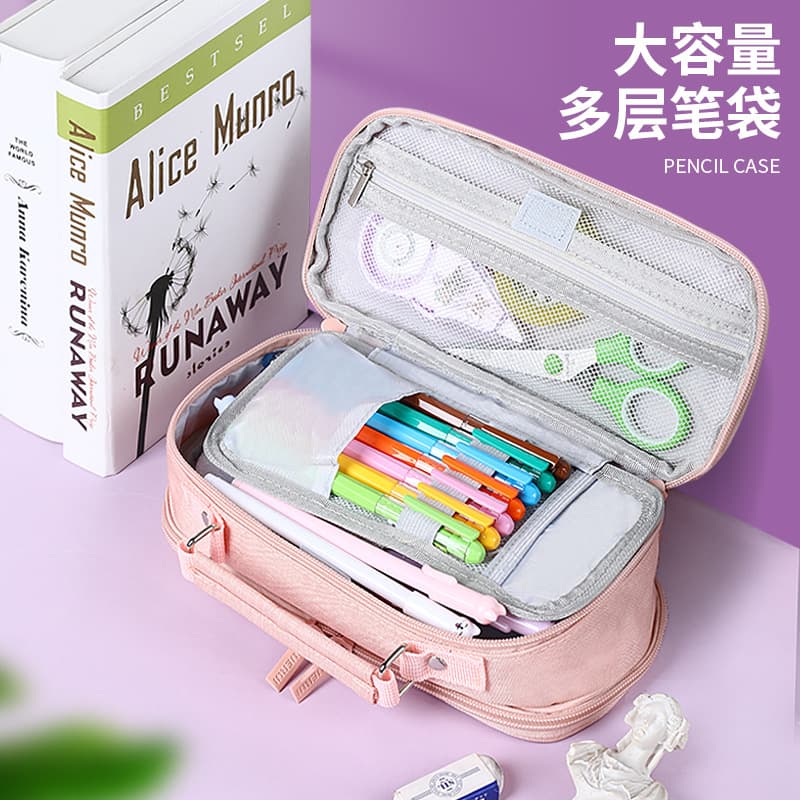 Large Capacity Canvas Multi-Layer Pencil Bag Portable Stationery Box for Junior And High School Simple Design Multi-Functional