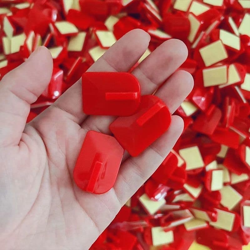Red Plastic Hooks with Coin Ornaments, Strong No-Trace Adhesive Hooks for Wedding Decor, Bulk Wholesale