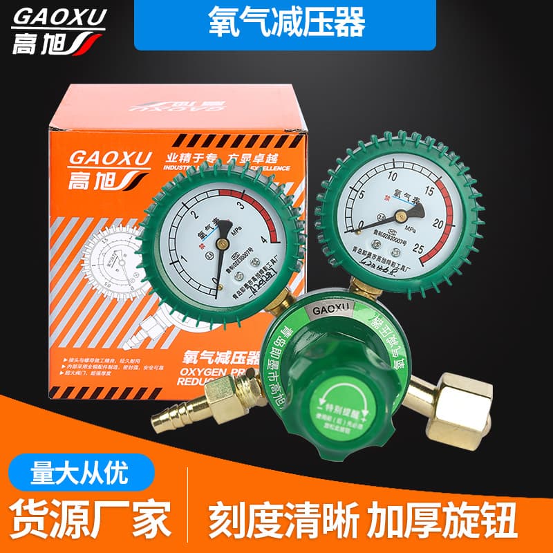Oxygen Pressure Regulator with Leather Case, Shockproof Oxygen Pressure Reducing Valve and Gauge, Oxygen Meter Regulator
