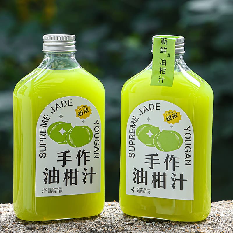 Trendy Flat Square Olive Juice Bottle, 350ml Juice Bottle PET Fruit Vegetable Bottle, Disposable Plastic Bottle, Milk Tea Bottle