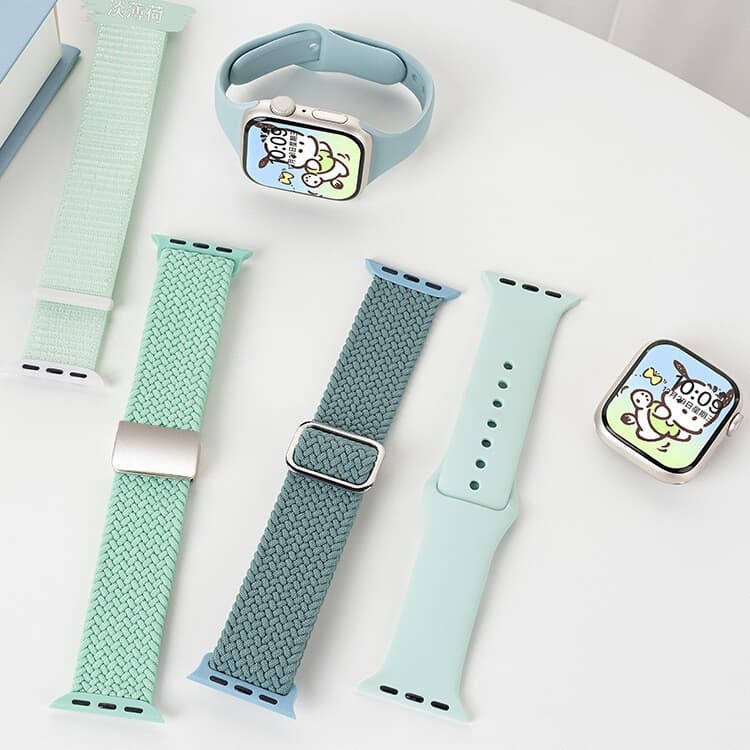 Summer Mint Green Compatible with Apple Watch iWatch 9 Band for Women S10 Autumn Winter Sport Magnetic Woven Nylon