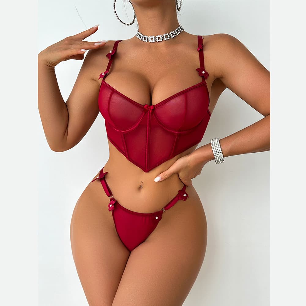 Yimengsha Sexy Lingerie Set for Cross-Border E-commerce, Pure and Cute Sheer Mesh Lingerie Set
