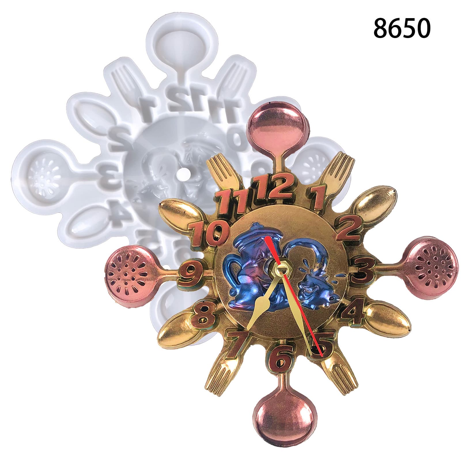 Tableware dial clock pendant epoxy mold DIY wall hanging table semi-three-dimensional tableware clock silicone mold