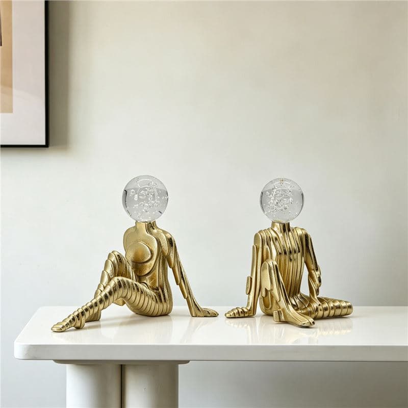 Light Luxury Gold Abstract Figure Crystal Ball Ornament Modern Art Seated Portrait Living Room TV Cabinet Desktop Decoration
