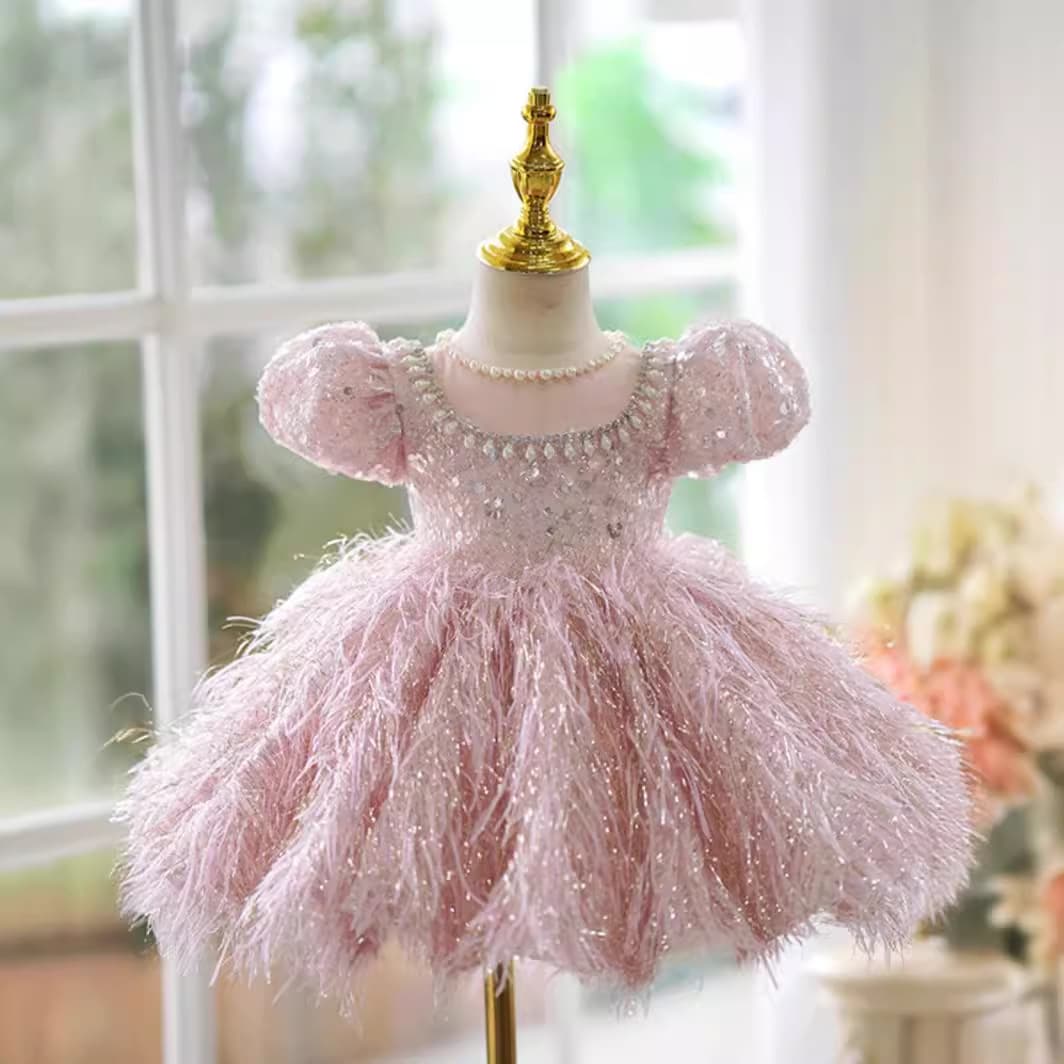 Girl host dress banquet children's princess dress pink flower girl wedding little girl birthday piano performance dress