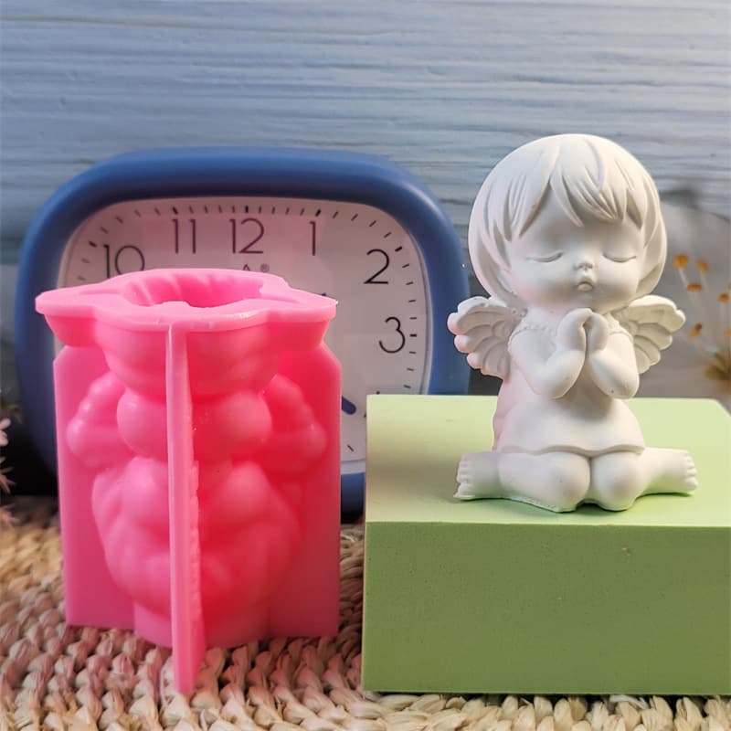 Praying Angel Girl Gypsum Figurine Candle Mold Silicone Mold DIY Gypsum Silicone Mold W0238