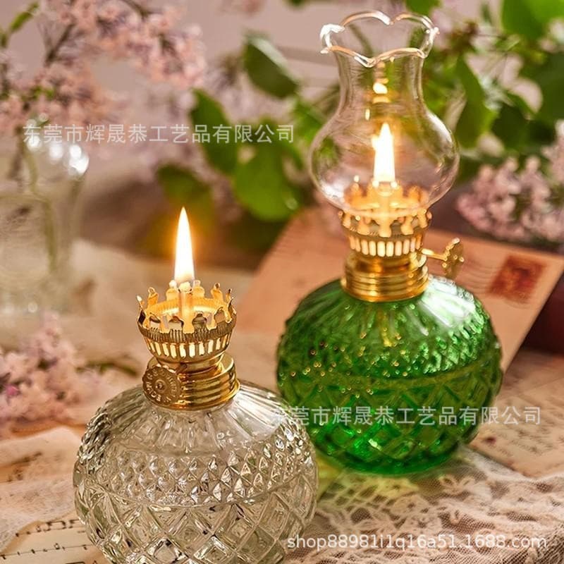 Cross-Border Oil Lamp with Glass Candle Holder, Glass Candle Holder, Retro Style Oil Lamp