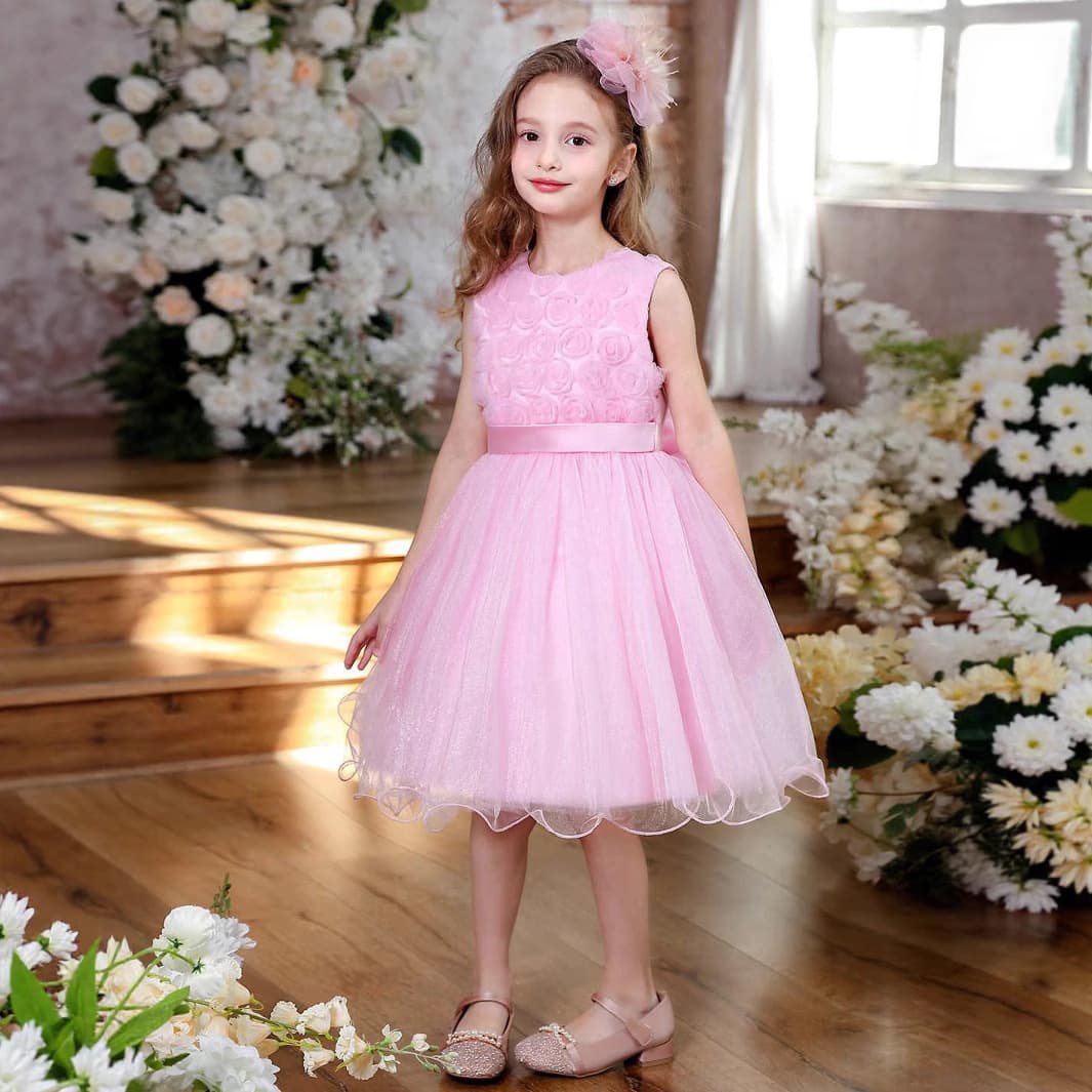 Amazon Export Children's Dress Girl Flower Girl Wedding Child Princess Dress Sleeveless Short Dress Performance Costume
