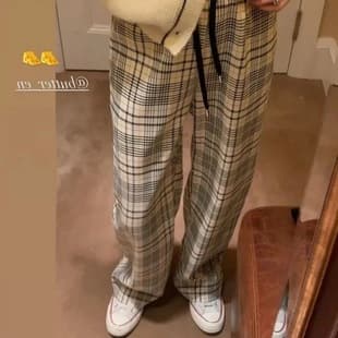 Plaid Wide-Leg Pants for Women Ins Trend 2026 Spring/Autumn New High-Waist Slimming Versatile Straight-Leg Casual Long Pants Trendy