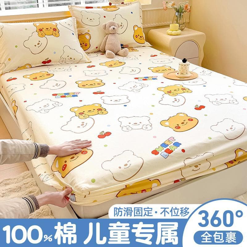 Class A Kids Cartoon Fitted Sheet Single Piece 100% Cotton Mattress Protector Fully Enclosed Bed Cover Bedspread 2025 New