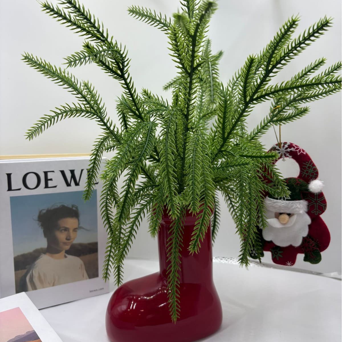 Soft Rubber Simulated 5-Branch Faux Pine Needles Artificial Green Plant Touch Rubber Christmas Home Decoration Accessories