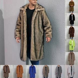 F0953 European and American Export New Fall/Winter Men's Square Collar Faux Fur Long Coat Warm Thick Overcoat