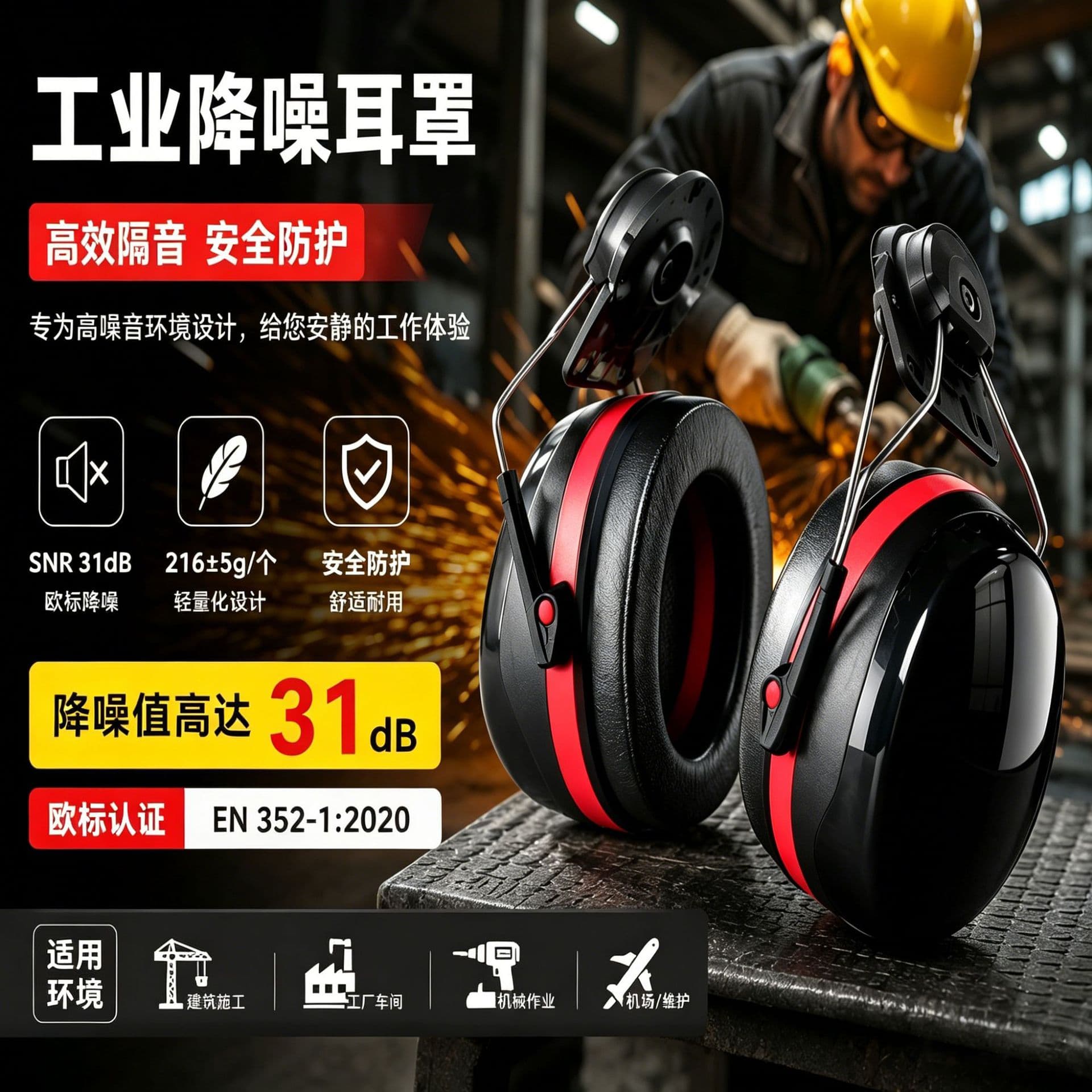 Sound isolation and noise reduction earmuffs, head-mounted professional noise reduction and anti-noise artifact, comfortable and durable silent headphones for factory industrial use