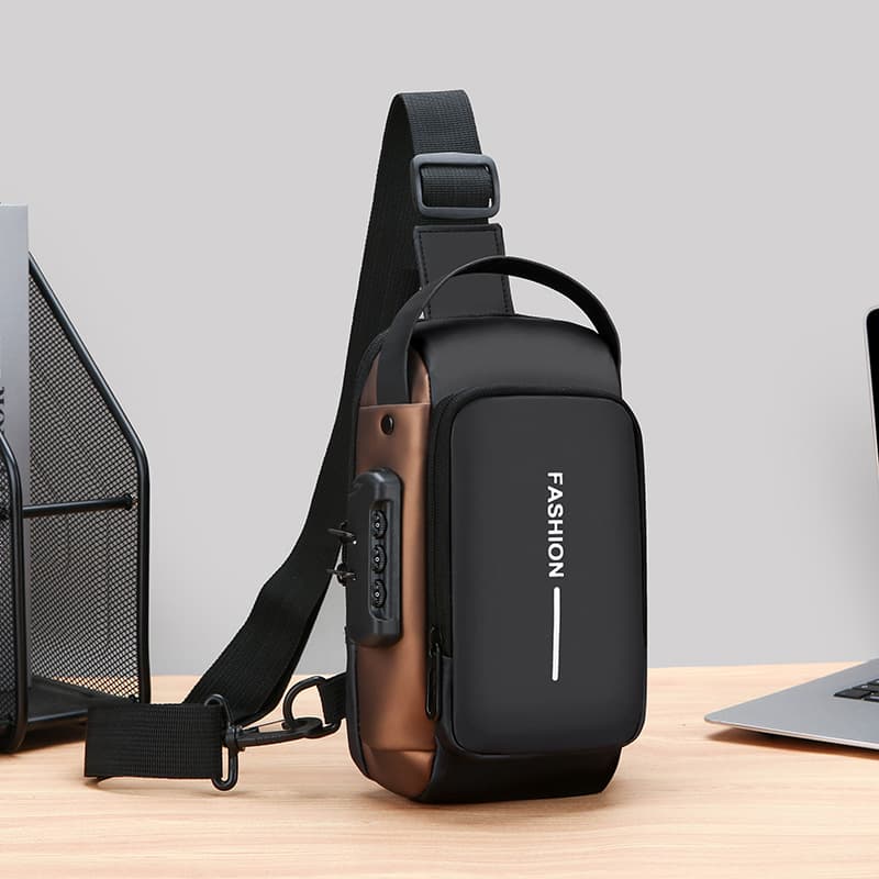 Factory direct sales of multifunctional USB men's chest bag, casual shoulder bag, anti-theft combination lock, handbag, crossbody bag, cross-border e-commerce.