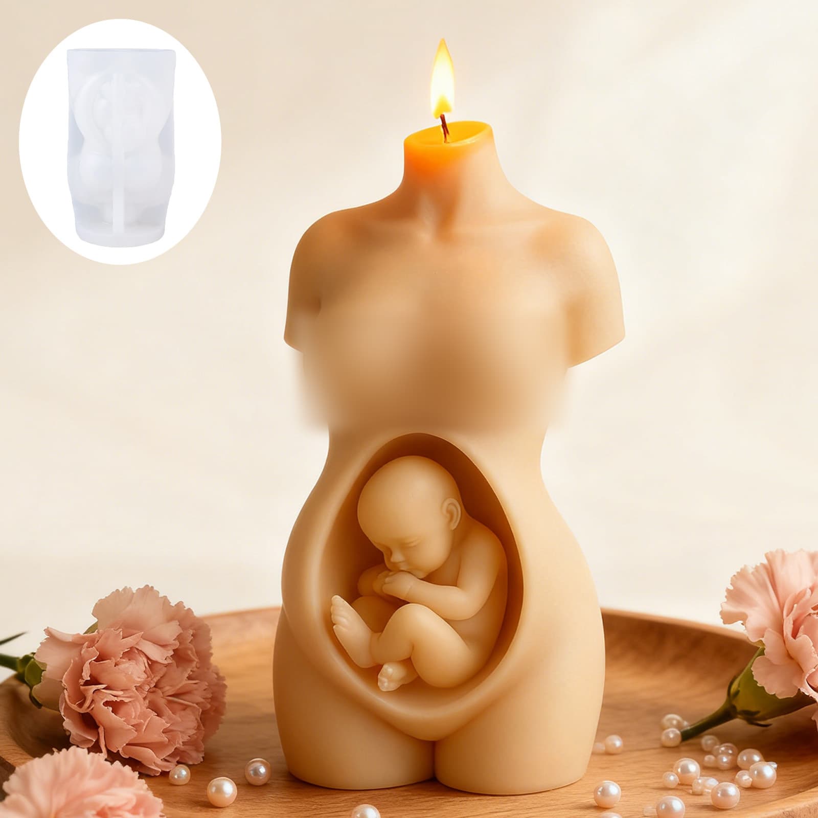 Sanxin Motherhood Theme Pregnant Woman Fetus Candle Silicone Mold 3D Stereoscopic Human Body Art Scented Candle Tree