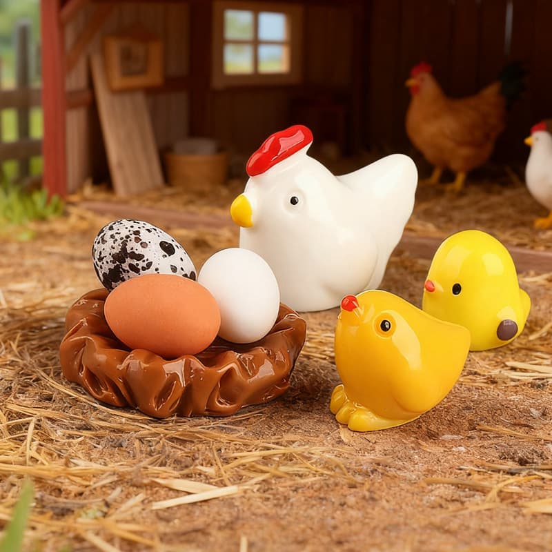 Cute Little Chicken Family, Eggs, Bird's Nest, DIY Simulated Micro-Landscape Three-Dimensional Resin Crafts Small Ornaments