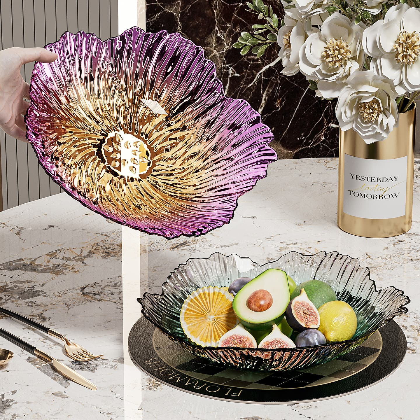 Cross-border hot-selling fruit plate, gradient colorful PET drop-resistant petal fruit plate, snack plate, dried fruit dish, light luxury style