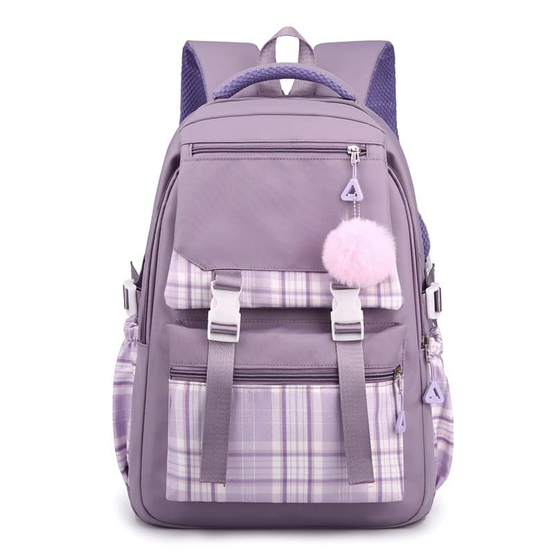 2025 New Women's Korean-style Forest-themed Minimalist Solid Color Multi-layer Laptop Backpack for Junior High Students