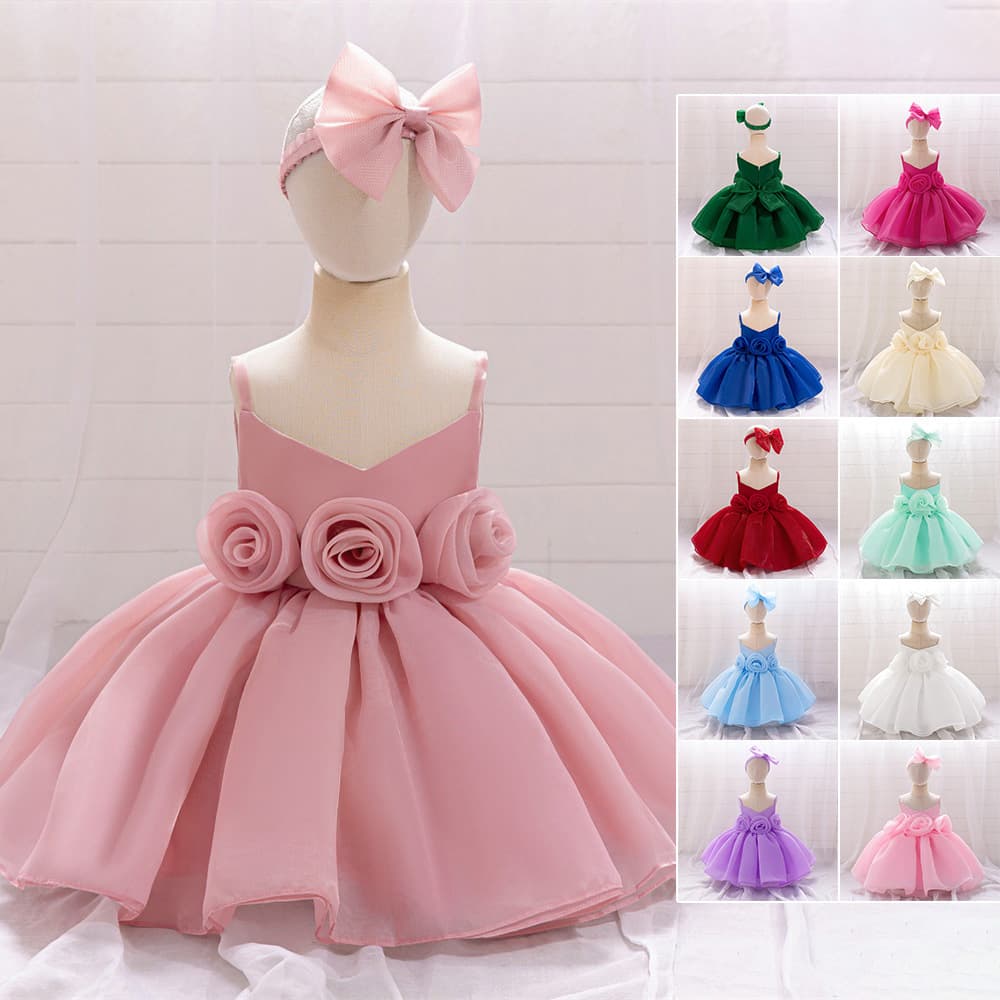 Toddler Girl Tutu Birthday Princess Dress Wedding Evening Gown with Large Flowers for Little Girl Birthday Wedding Party