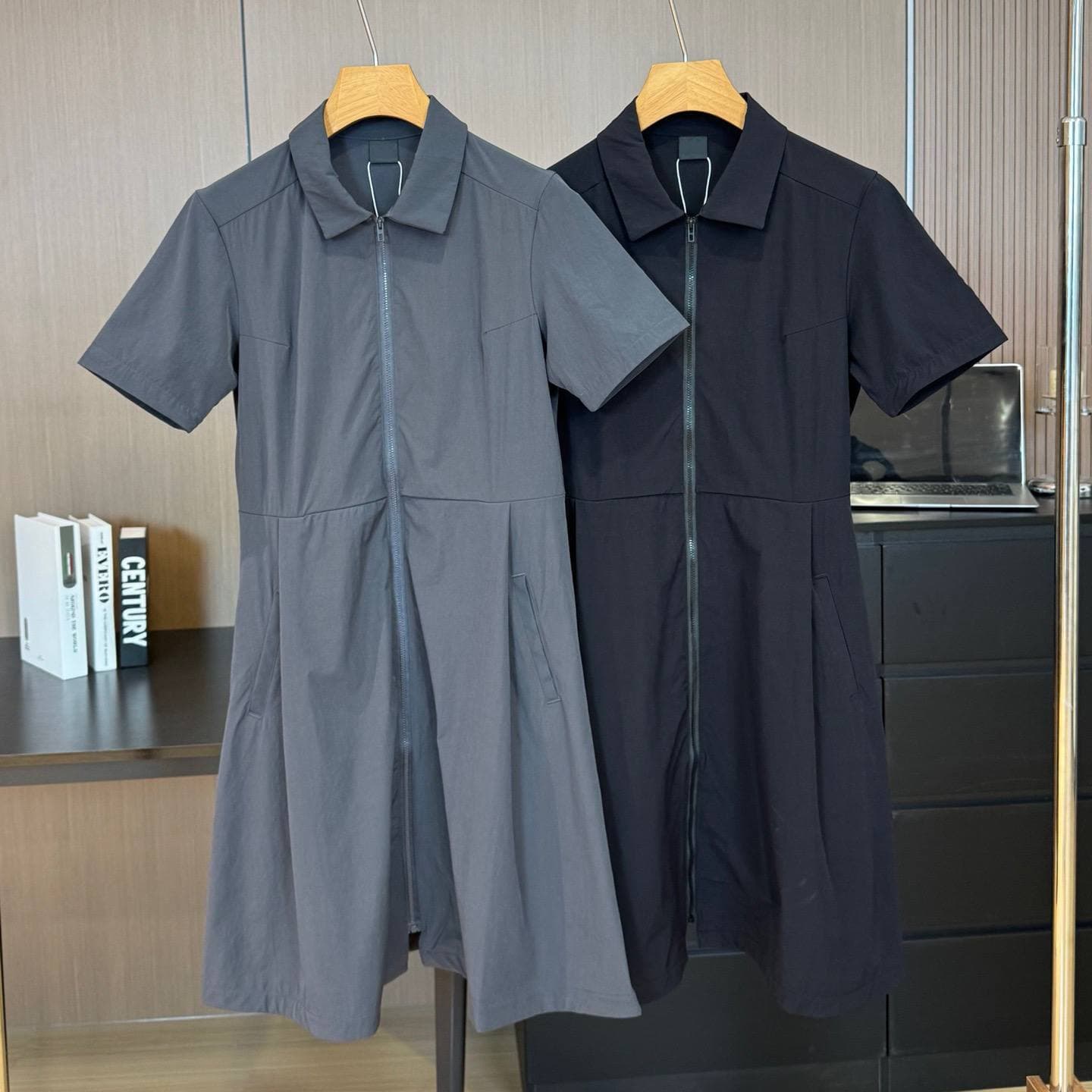 1180 Kejia Spring New Sport Casual Quick-Dry Waist-Tightening Slimming Women's Zip-Up Lapel Shirt Dress