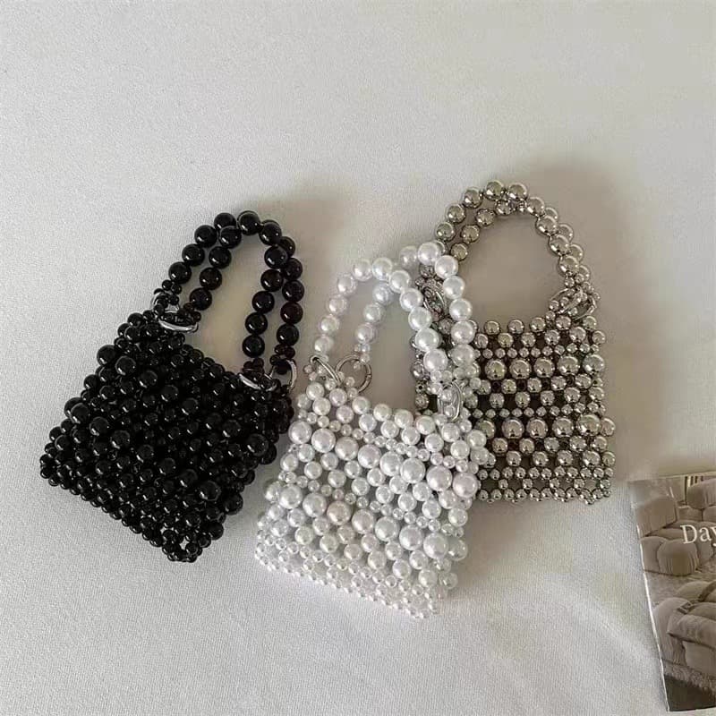 Vintage Silver Metal Handwoven Beading Purse Net Celebrity Pearl Lipstick Coin Keychain Crossbody Small Bag From China Mainland