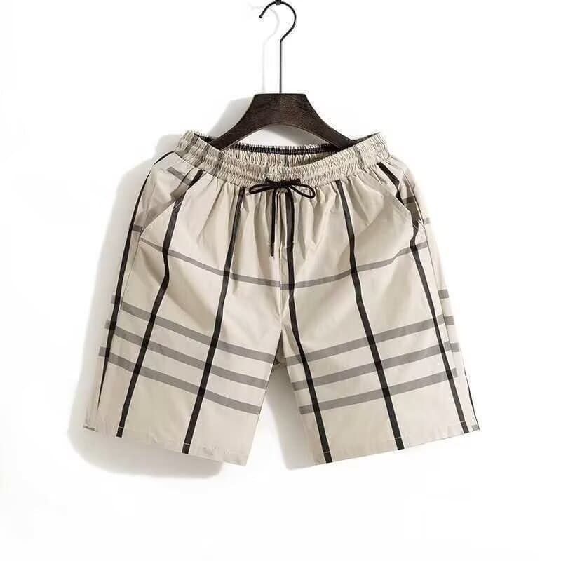 New Summer Men's Ice Silk Quick-Dry Plaid Shorts Loose Breathable Casual 5-Pocket Beach Shorts
