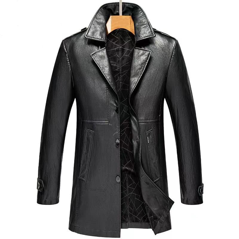 Men's mid-length business casual genuine leather windbreaker autumn and winter velvet warm suit collar leather jacket coat