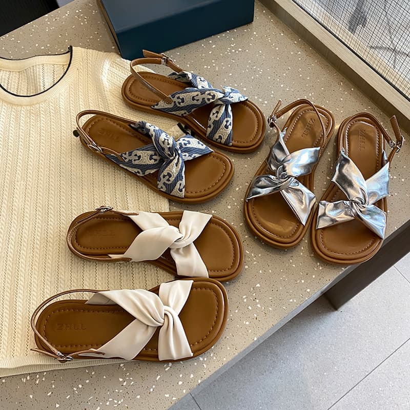 158-1 Women's Flat Roman Sandals, Summer Beach Sandals, Wide Width Large Size Women's Shoes 41-43