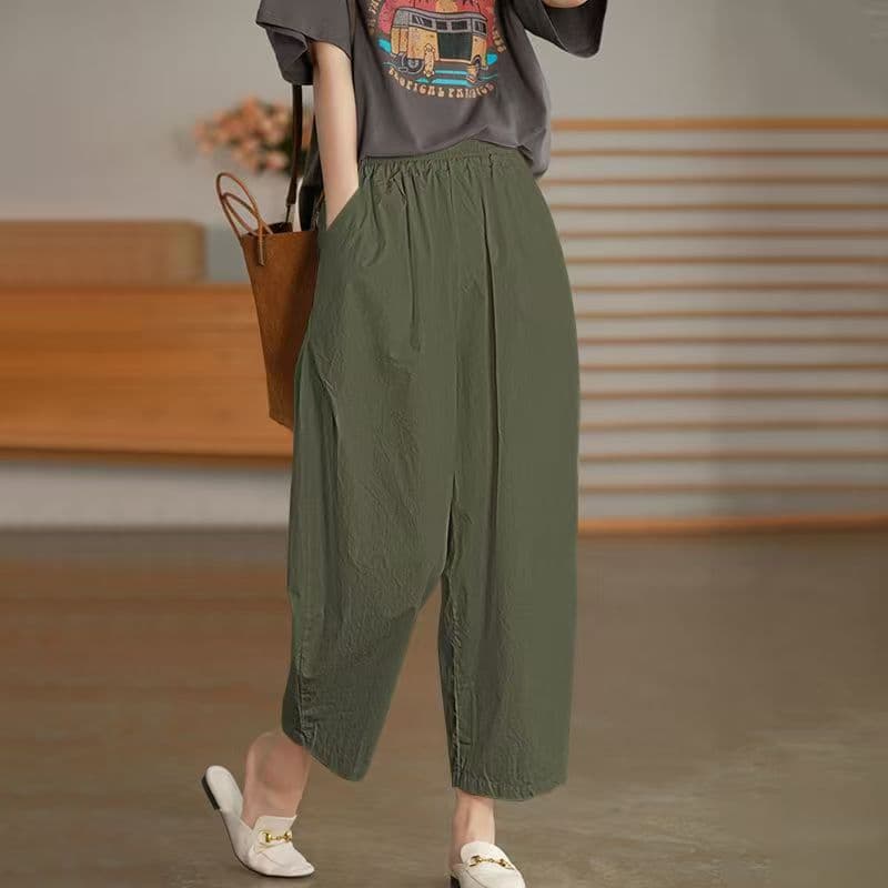 Cotton and linen harem pants, easy to wear and easy to wear, simple and comfortable solid color casual pants for women, versatile nine-point pants