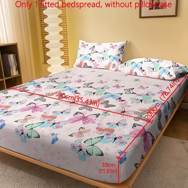 Cross-border Fitted Sheet 3-Piece Set Soft Comfortable Butterfly Print Bed Sheet Bedding Set for Adults and Children