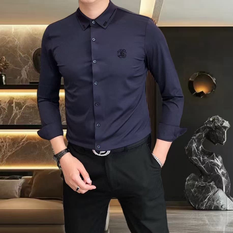 Youth Lapel Slim Shirt Long Sleeve Business Casual Shirt Solid Color No-Iron Shirt Youth Thin Long Sleeve Shirt