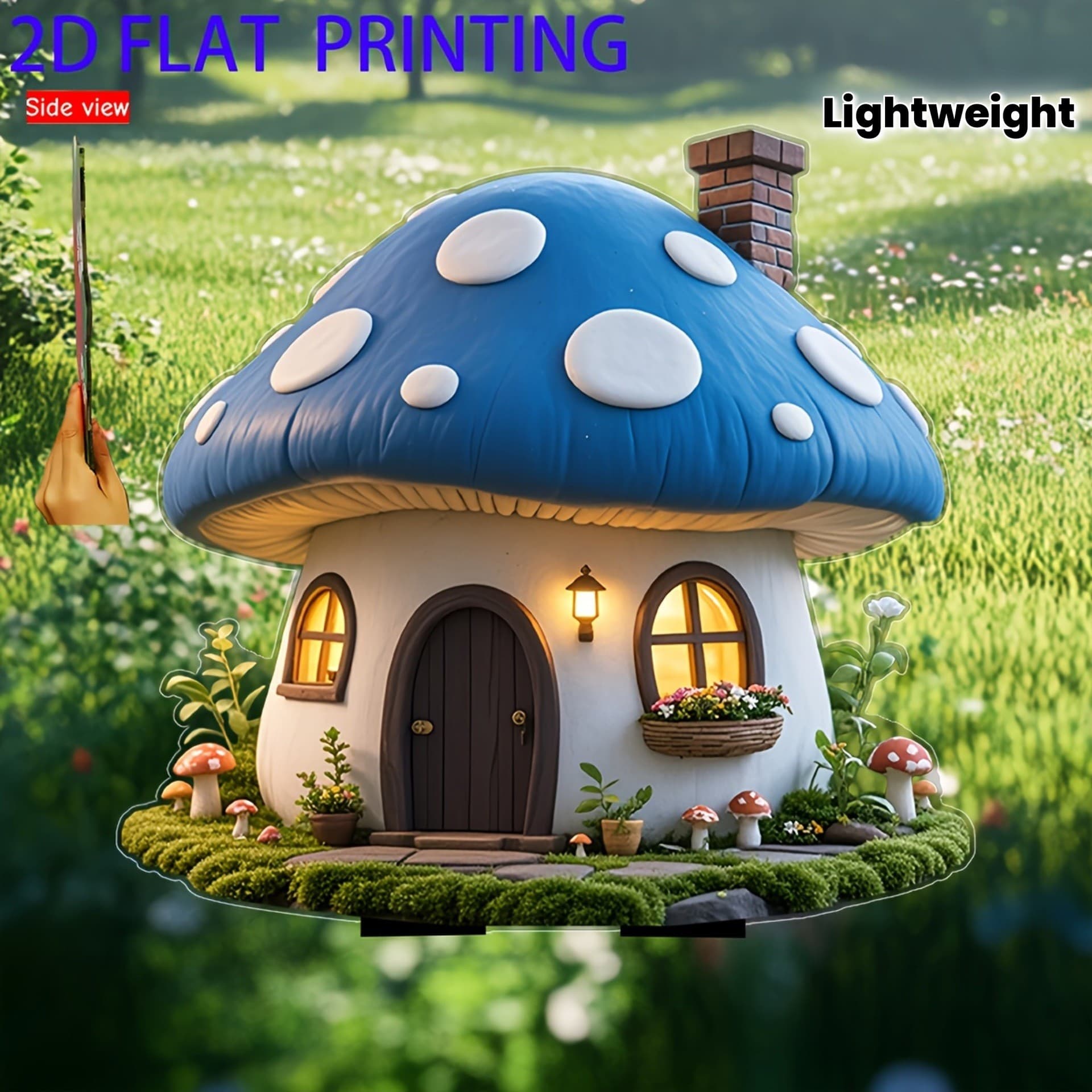 Cross-border Flat Acrylic Charming Mushroom House Garden Blue and White Mushroom Cottage Outdoor Courtyard Decoration Ground Insert