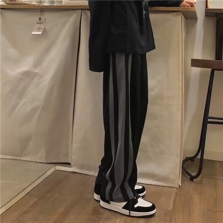 Men's Loose Trousers Korean Style Student Wide-Leg Straight Striped Slim New Ins Trendy Casual All-Match Floor-Length Pants