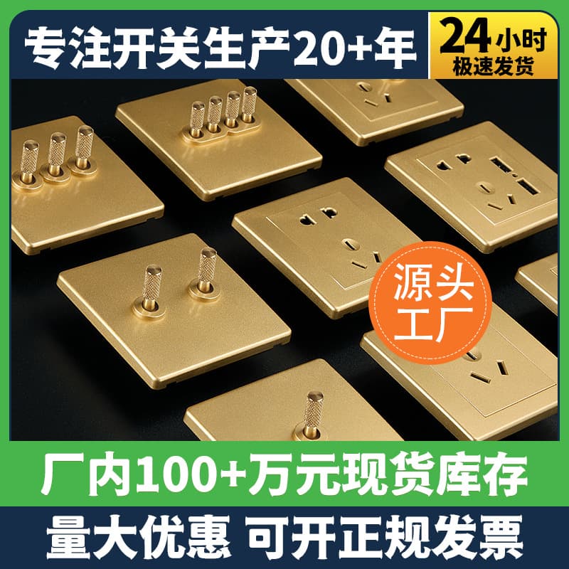 Hanton retro BY golden socket panel Nordic simple home decoration theme brass lever switch 86 type concealed