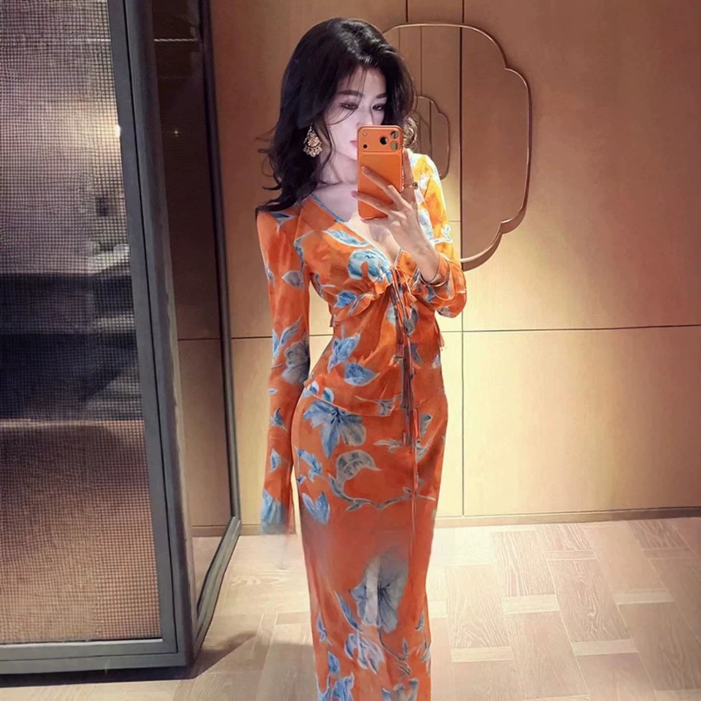 Summer High Society Elegant Floral Print Waist-Cinching Dress Set for Beach Vacation