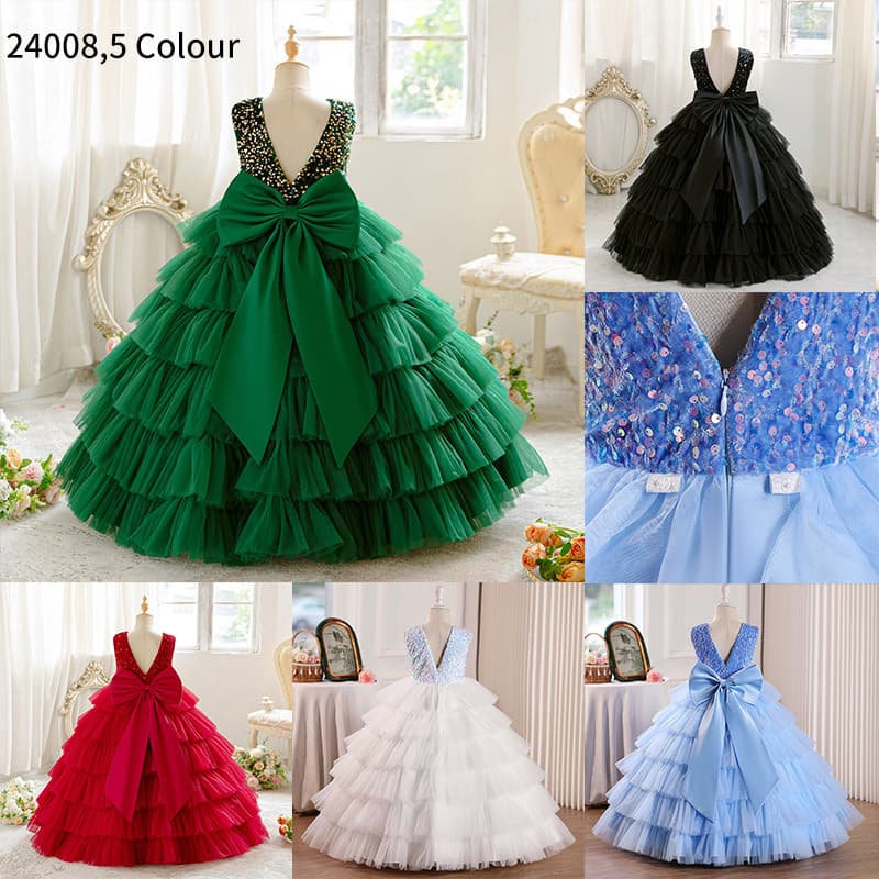 Elegant Girls Evening Gown with Butterfly Knot Backless High End Children Performance Outfit for Piano Concert Show